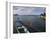 Volcano and Colourful Banka Fishing Boats, Lake Taal, Talisay, Luzon, Philippines, Southeast Asia-Kober Christian-Framed Photographic Print