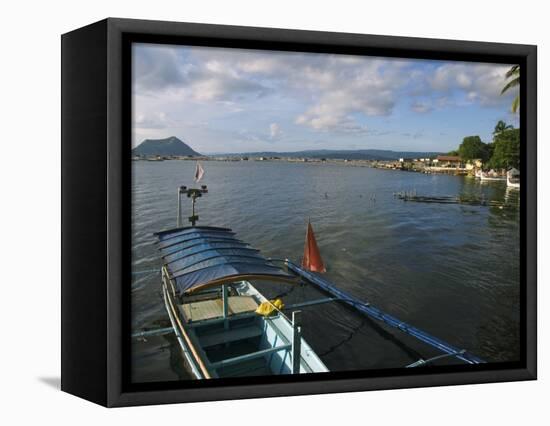 Volcano and Colourful Banka Fishing Boats, Lake Taal, Talisay, Luzon, Philippines, Southeast Asia-Kober Christian-Framed Stretched Canvas