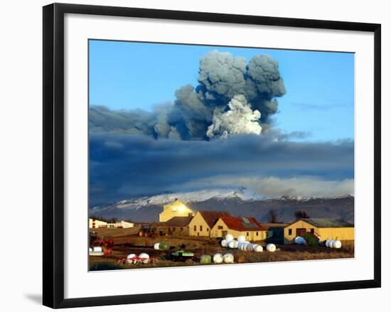 Volcano in Southern Iceland's Eyjafjallajokull Glacier Sends Ash into the Air Just Prior to Sunset-null-Framed Photographic Print