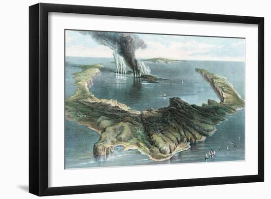 Volcano on the Island of Thera (Santorin) in Eruption, 1866-null-Framed Premium Giclee Print