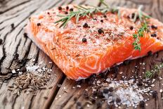 Salmon Filet with Spices on a Wooden Carving Board. Macro Shot.-Volff-Photographic Print