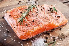 Salmon Filet with Spices on a Wooden Carving Board. Macro Shot.-Volff-Photographic Print