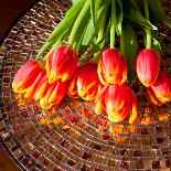 Red Tulips On Mosaic Table-volgariver-Stretched Canvas