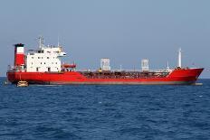 Red Tanker Designed for Transporting Crude Oil is at Anchor near the Port-Volina-Stretched Canvas