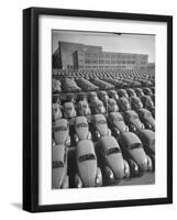 Volkswagen Factory Rolls an Average of 150 Efficient 4 Cylinder Sedans Into Storage Yards Every Day-Walter Sanders-Framed Photographic Print