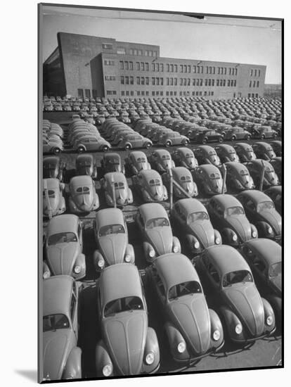 Volkswagen Factory Rolls an Average of 150 Efficient 4 Cylinder Sedans Into Storage Yards Every Day-Walter Sanders-Mounted Photographic Print