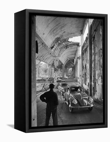 Volkswagons Rolling Off the Assembly Line-Walter Sanders-Framed Stretched Canvas