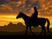 Silhouette Cowboy with Horse in the Sunset-volrab vaclav-Mounted Photographic Print