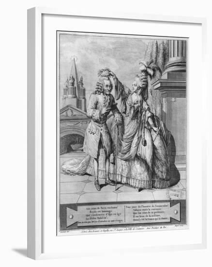 Voltaire Crowned by Mademoiselle Clairon, Engraved by Jean Victor (B.1718) 1791 (Engraving)-Claude Louis Desrais-Framed Giclee Print