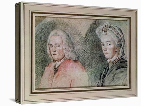 Voltaire (Francois Marie Arouet De Voltaire 1694-1778) and Madame Denis (Marie-Louise Mignot Denis-Charles Nicolas II Cochin-Stretched Canvas