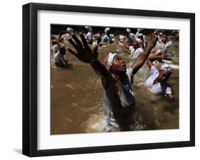 Voodoo Believers Perform a Ceremony at a Sacred Pool in Souvenance, Haiti-null-Framed Premium Photographic Print