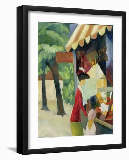 Vor Dem Hutladen (Frau Mit Roter Jacke Und Kind), 1913-Auguste Macke-Framed Giclee Print