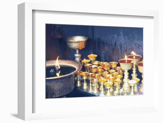 Votive candles, Boudhanath Stupa, UNESCO World Heritage Site, Kathmandu, Nepal, Asia-G&M Therin-Weise-Framed Photographic Print