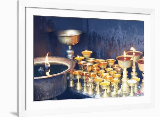 Votive candles, Boudhanath Stupa, UNESCO World Heritage Site, Kathmandu, Nepal, Asia-G&M Therin-Weise-Framed Photographic Print