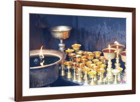 Votive candles, Boudhanath Stupa, UNESCO World Heritage Site, Kathmandu, Nepal, Asia-G&M Therin-Weise-Framed Photographic Print