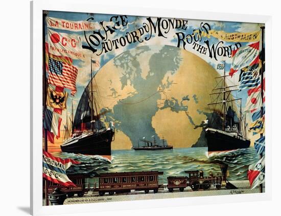 Voyage Around the World", Poster for the "Compagnie Generale Transatlantique", Late 19th Century-A. Schindeler-Framed Giclee Print