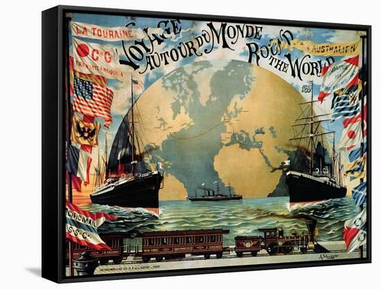 Voyage Around the World", Poster for the "Compagnie Generale Transatlantique", Late 19th Century-A. Schindeler-Framed Stretched Canvas