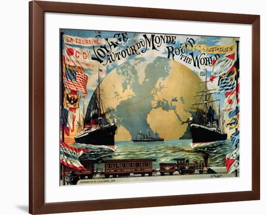 Voyage Around the World", Poster for the "Compagnie Generale Transatlantique", Late 19th Century-A. Schindeler-Framed Giclee Print