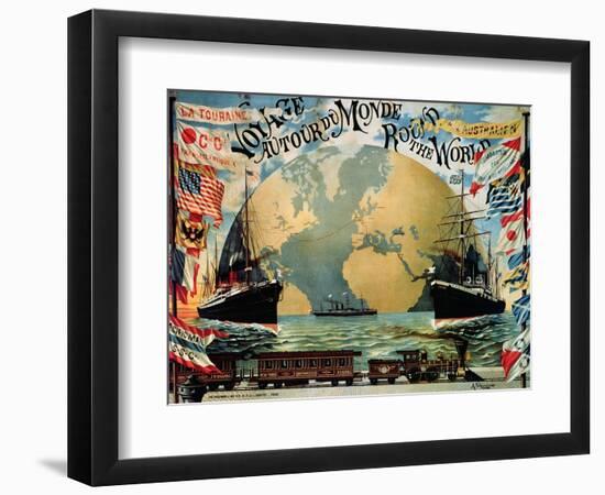 Voyage Around the World", Poster for the "Compagnie Generale Transatlantique", Late 19th Century-A. Schindeler-Framed Premium Giclee Print