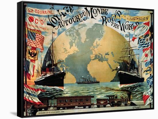 Voyage Around the World", Poster for the "Compagnie Generale Transatlantique", Late 19th Century-A. Schindeler-Framed Stretched Canvas