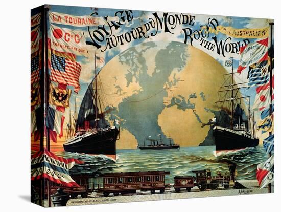 Voyage Around the World", Poster for the "Compagnie Generale Transatlantique", Late 19th Century-A. Schindeler-Stretched Canvas