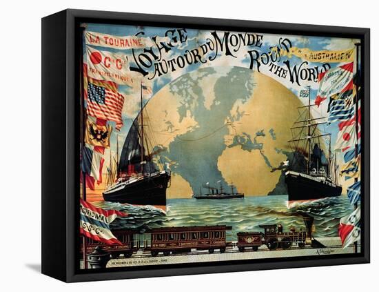 Voyage Around the World", Poster for the "Compagnie Generale Transatlantique", Late 19th Century-A. Schindeler-Framed Stretched Canvas