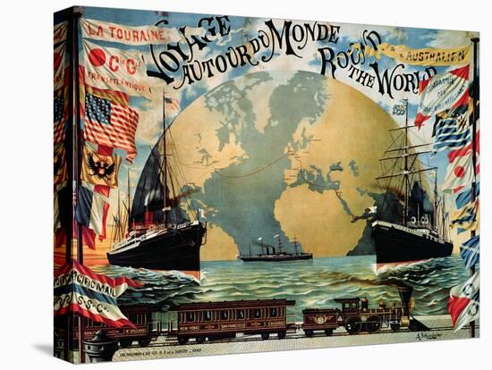 Voyage Around the World", Poster for the "Compagnie Generale Transatlantique", Late 19th Century-A. Schindeler-Stretched Canvas