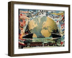 Voyage Around the World", Poster for the "Compagnie Generale Transatlantique", Late 19th Century-A. Schindeler-Framed Giclee Print