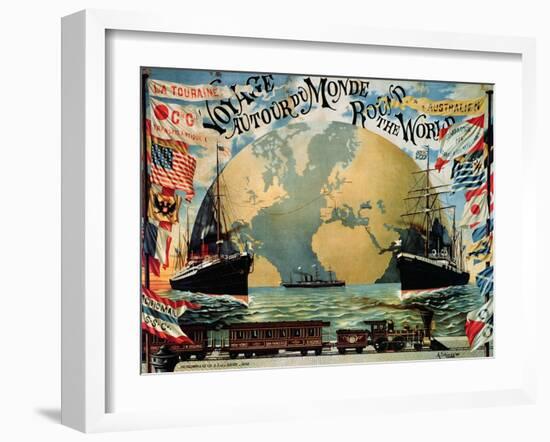 Voyage Around the World", Poster for the "Compagnie Generale Transatlantique", Late 19th Century-A. Schindeler-Framed Giclee Print