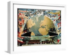 Voyage Around the World", Poster for the "Compagnie Generale Transatlantique", Late 19th Century-A. Schindeler-Framed Giclee Print