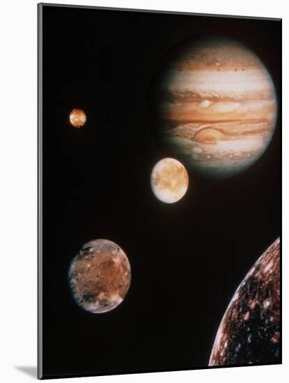 Voyager Mosaic of Jupiter & Its 4 Galilean Moons-null-Mounted Photographic Print