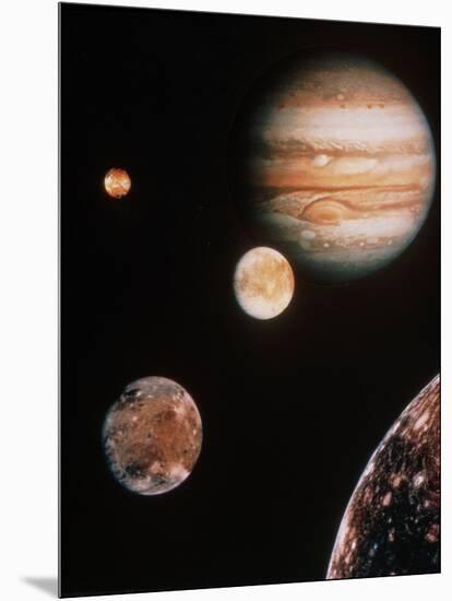 Voyager Mosaic of Jupiter & Its 4 Galilean Moons-null-Mounted Photographic Print