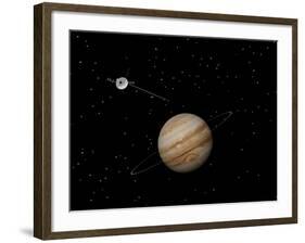 Voyager Spacecraft Near Jupiter and its Unrecognized Ring-null-Framed Art Print