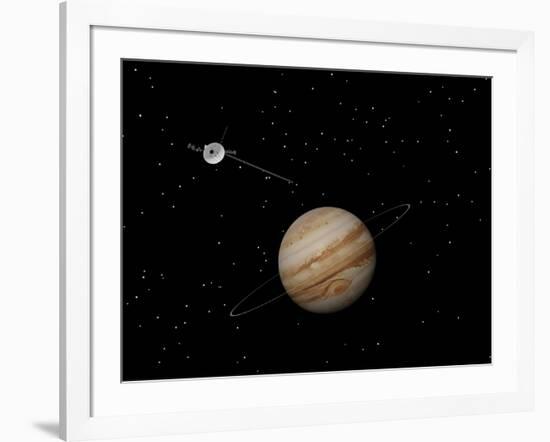 Voyager Spacecraft Near Jupiter and its Unrecognized Ring-null-Framed Art Print