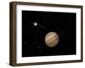 Voyager Spacecraft Near Jupiter and its Unrecognized Ring-null-Framed Art Print