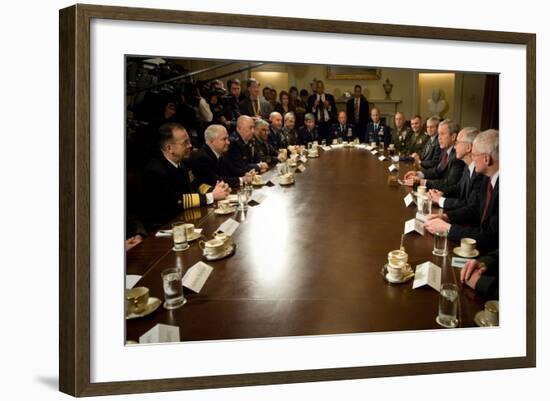 VP Cheney, Pres. Bush and Sec. Gates Meet with the Joint Chiefs of Staff, 2008-null-Framed Photo