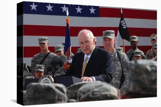 VP Dick Cheney Speaks to a Soldiers on Balad Air Base, Iraq, March 18, 2008-null-Stretched Canvas