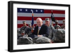 VP Dick Cheney Speaks to a Soldiers on Balad Air Base, Iraq, March 18, 2008-null-Framed Photo