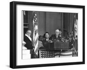 VP Harry S. Truman Sitting in Background as President Franklin D. Roosevelt Makes Inaugural Address-George Skadding-Framed Photographic Print