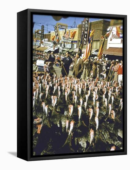 VP Richard Nixon at Turkey Parade During Appearance in Support of GOP Congressional Campaign-John Dominis-Framed Stretched Canvas