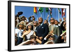 VP Spiro Agnew and Lyndon Johnson Watch Apollo 11 Moon Launch, July 16, 1969-null-Framed Photo