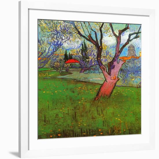 Vue d'Arles avec arbres en fleurs (Détail)-Vincent van Gogh-Framed Art Print