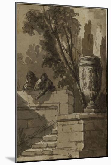 Vue d'un parc, escalier de pierre , vase-Pierre Lelu-Mounted Giclee Print