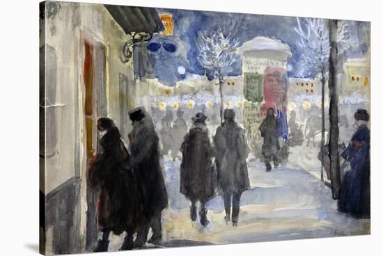 Vue D'une Rue De Moscou, Russie  (Moscow Street) Aquarelle De Sergei Vinogradov (1869-1938) - 1922-Sergei Arsenevich Vinogradov-Stretched Canvas