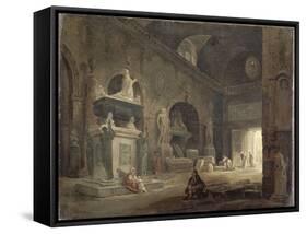 Vue d'une salle du musée des Monuments Français-Hubert Robert-Framed Stretched Canvas