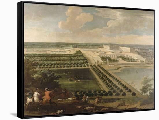 Vue de l'Orangerie, des parterres et du château de Versailles prises des hauteurs de Satory-Etienne Allegrain-Framed Stretched Canvas