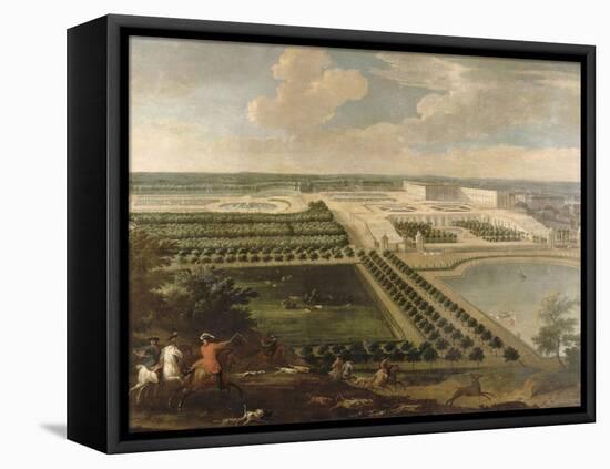 Vue de l'Orangerie, des parterres et du château de Versailles prises des hauteurs de Satory-Etienne Allegrain-Framed Stretched Canvas