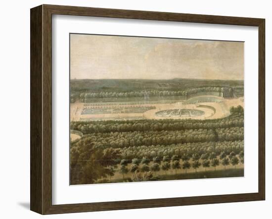 Vue de l'Orangerie, des parterres et du château de Versailles prises des hauteurs de Satory-Etienne Allegrain-Framed Giclee Print