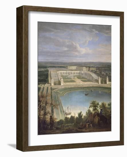 Vue de l'Orangerie et du château de Versailles depuis les hauteurs de Satory, au premier plan, la-Jean-Baptiste Martin-Framed Giclee Print