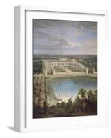 Vue de l'Orangerie et du château de Versailles depuis les hauteurs de Satory, au premier plan, la-Jean-Baptiste Martin-Framed Giclee Print